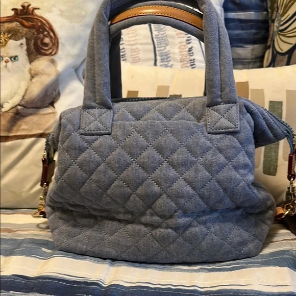 MZ Wallace Blue Quilted Satchel with Diamond Stitching